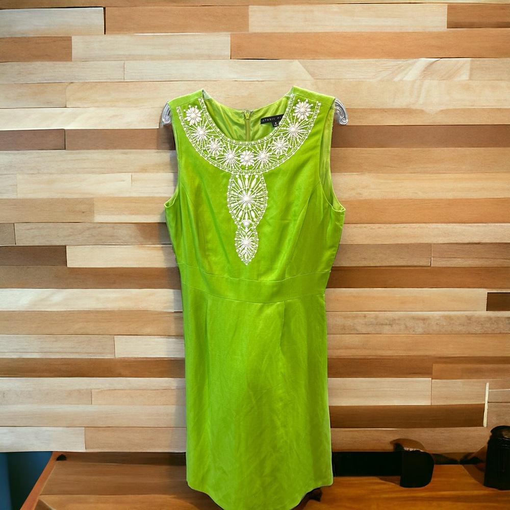 ANTONIO MELANI Lime Green Dress with White Embroidery